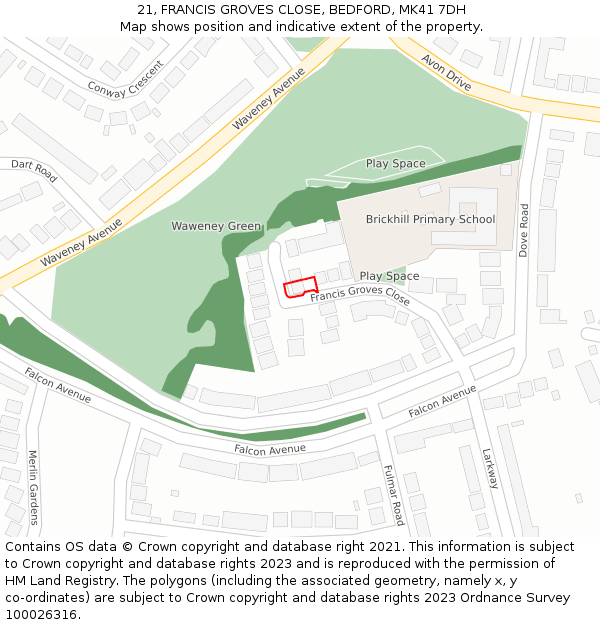 21, FRANCIS GROVES CLOSE, BEDFORD, MK41 7DH: Location map and indicative extent of plot