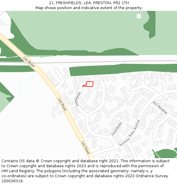 21, FRESHFIELDS, LEA, PRESTON, PR2 1TH: Location map and indicative extent of plot