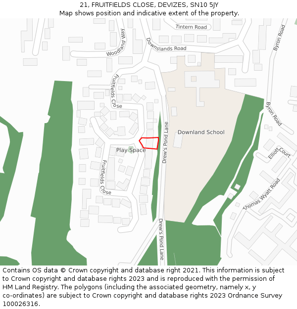 21, FRUITFIELDS CLOSE, DEVIZES, SN10 5JY: Location map and indicative extent of plot