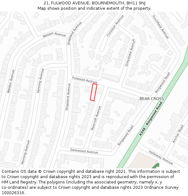 21, FULWOOD AVENUE, BOURNEMOUTH, BH11 9NJ: Location map and indicative extent of plot