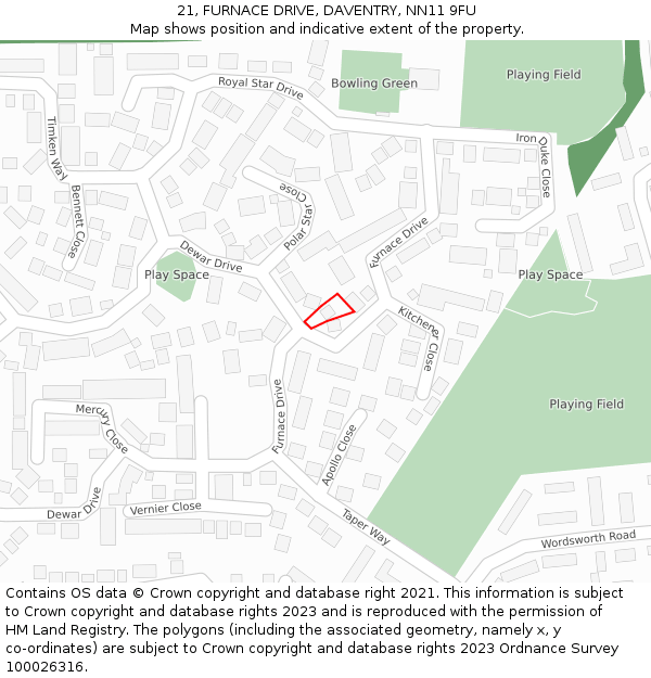 21, FURNACE DRIVE, DAVENTRY, NN11 9FU: Location map and indicative extent of plot