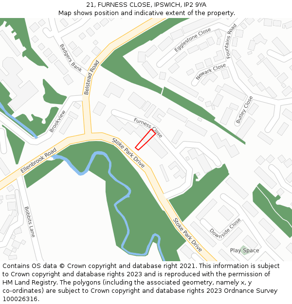 21, FURNESS CLOSE, IPSWICH, IP2 9YA: Location map and indicative extent of plot