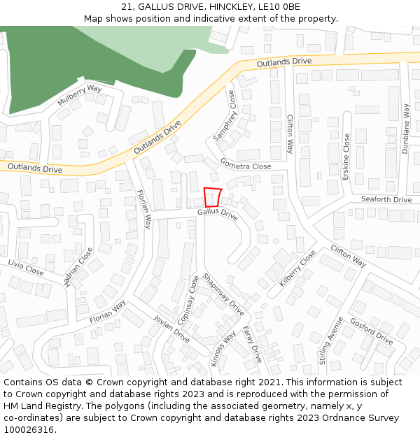21, GALLUS DRIVE, HINCKLEY, LE10 0BE: Location map and indicative extent of plot