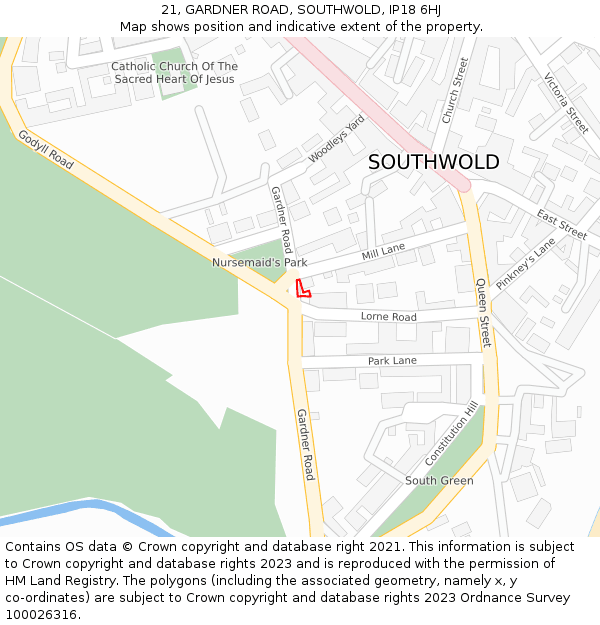 21, GARDNER ROAD, SOUTHWOLD, IP18 6HJ: Location map and indicative extent of plot