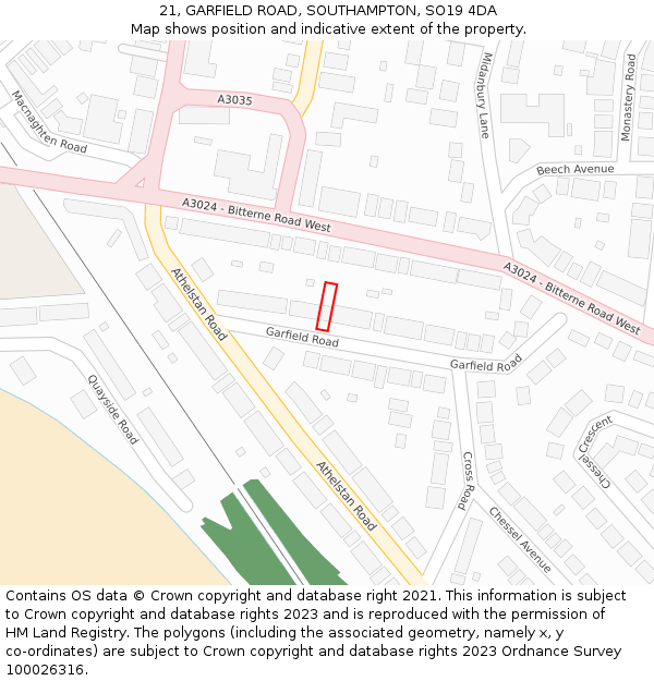 21, GARFIELD ROAD, SOUTHAMPTON, SO19 4DA: Location map and indicative extent of plot