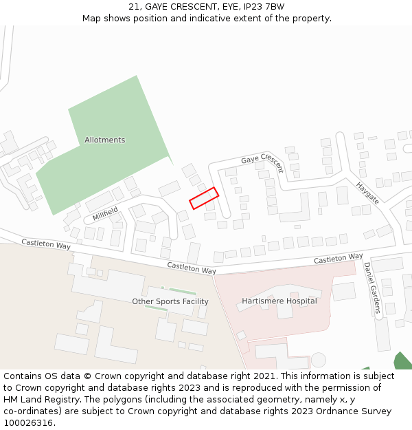 21, GAYE CRESCENT, EYE, IP23 7BW: Location map and indicative extent of plot