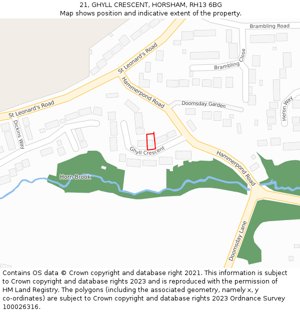 21, GHYLL CRESCENT, HORSHAM, RH13 6BG: Location map and indicative extent of plot