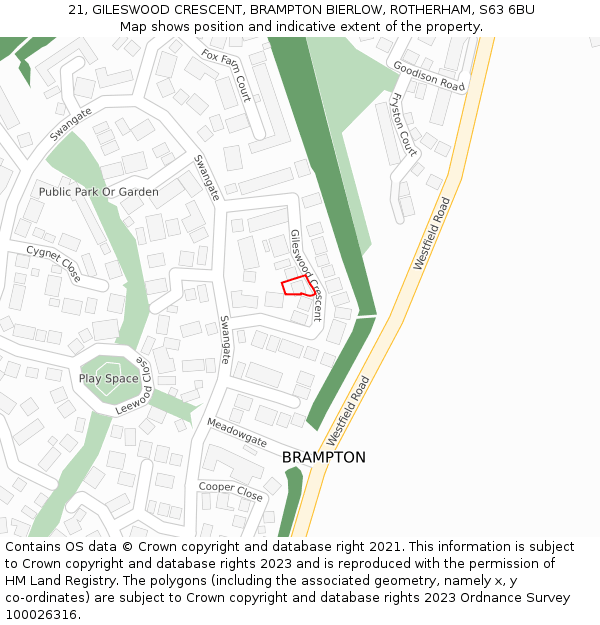 21, GILESWOOD CRESCENT, BRAMPTON BIERLOW, ROTHERHAM, S63 6BU: Location map and indicative extent of plot