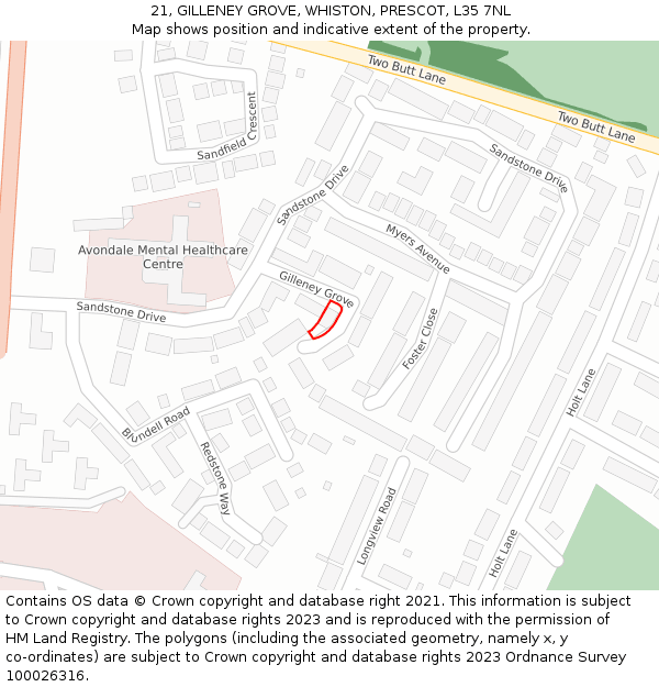 21, GILLENEY GROVE, WHISTON, PRESCOT, L35 7NL: Location map and indicative extent of plot