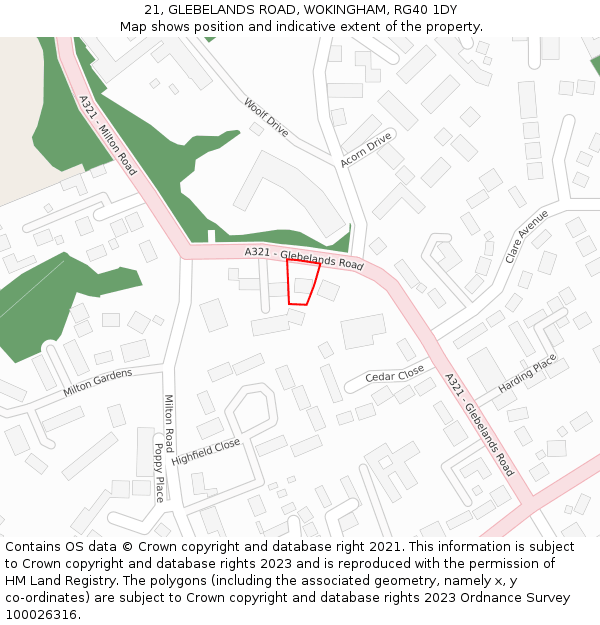 21, GLEBELANDS ROAD, WOKINGHAM, RG40 1DY: Location map and indicative extent of plot