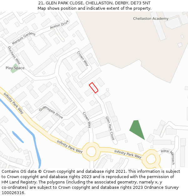 21, GLEN PARK CLOSE, CHELLASTON, DERBY, DE73 5NT: Location map and indicative extent of plot