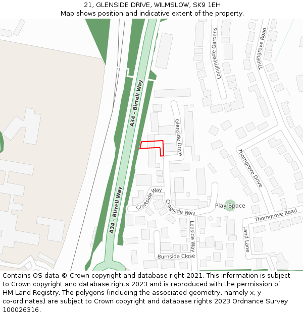 21, GLENSIDE DRIVE, WILMSLOW, SK9 1EH: Location map and indicative extent of plot