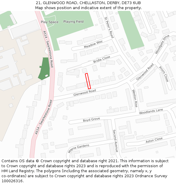 21, GLENWOOD ROAD, CHELLASTON, DERBY, DE73 6UB: Location map and indicative extent of plot