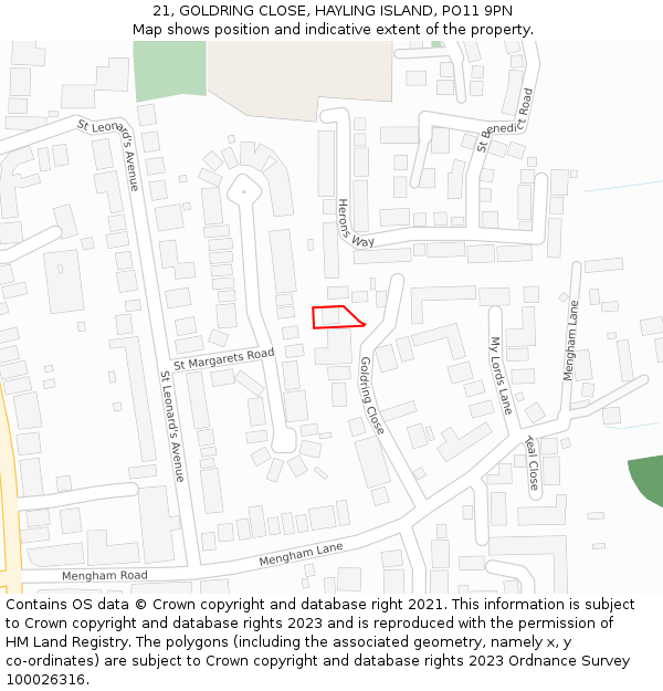 21, GOLDRING CLOSE, HAYLING ISLAND, PO11 9PN: Location map and indicative extent of plot