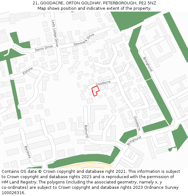 21, GOODACRE, ORTON GOLDHAY, PETERBOROUGH, PE2 5NZ: Location map and indicative extent of plot