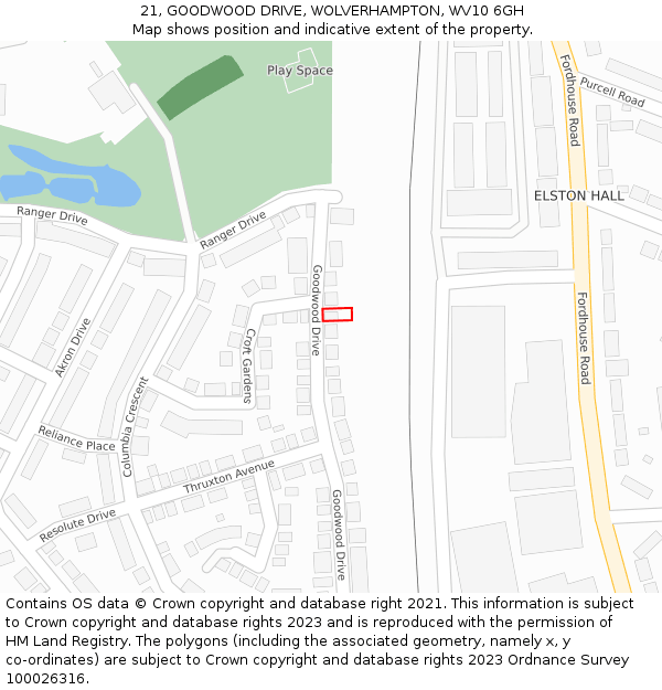 21, GOODWOOD DRIVE, WOLVERHAMPTON, WV10 6GH: Location map and indicative extent of plot