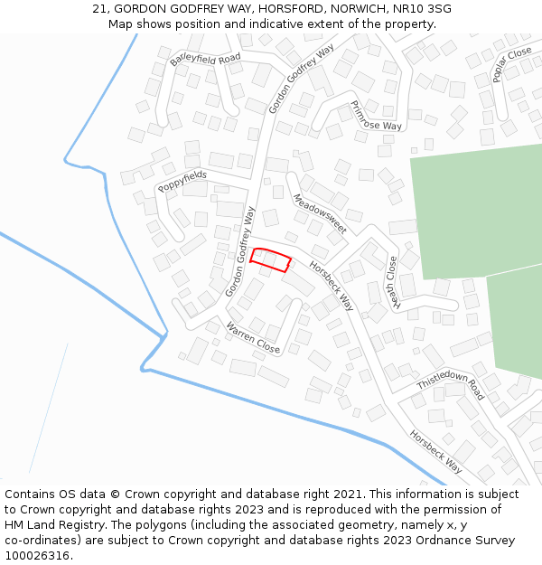 21, GORDON GODFREY WAY, HORSFORD, NORWICH, NR10 3SG: Location map and indicative extent of plot