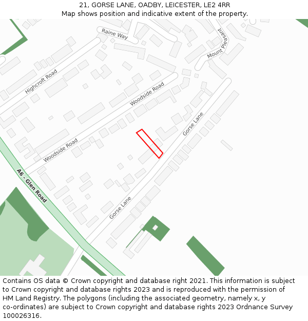 21, GORSE LANE, OADBY, LEICESTER, LE2 4RR: Location map and indicative extent of plot