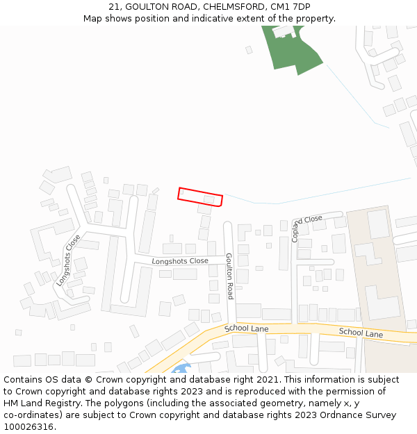 21, GOULTON ROAD, CHELMSFORD, CM1 7DP: Location map and indicative extent of plot