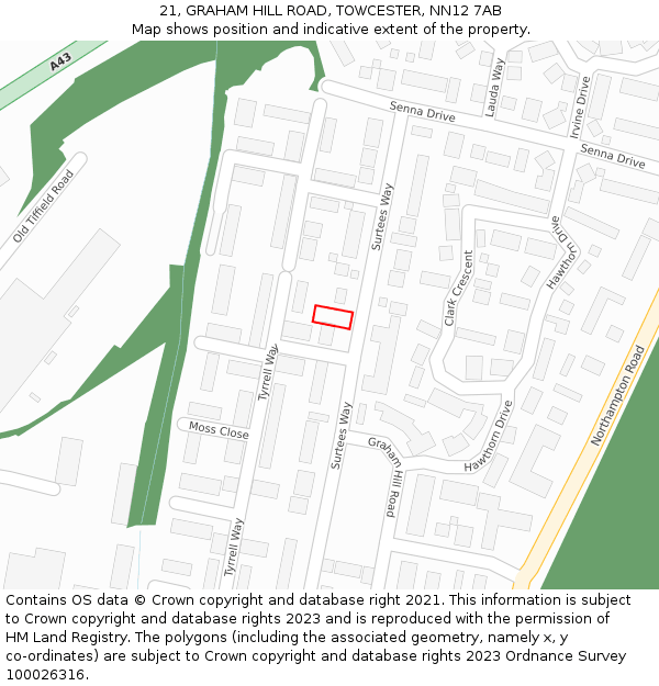 21, GRAHAM HILL ROAD, TOWCESTER, NN12 7AB: Location map and indicative extent of plot
