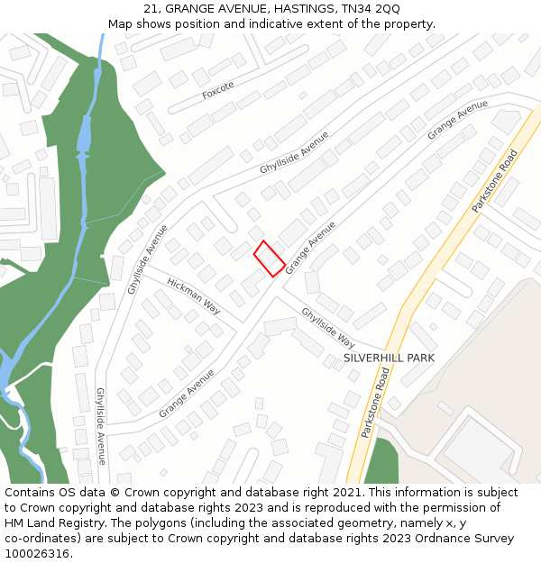 21, GRANGE AVENUE, HASTINGS, TN34 2QQ: Location map and indicative extent of plot