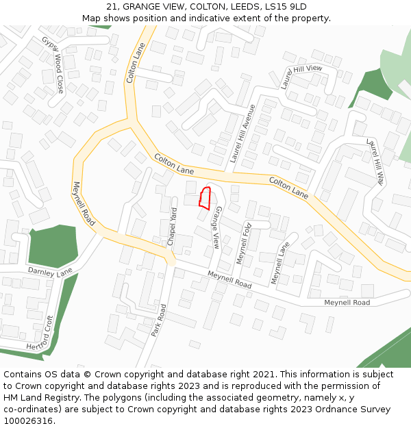 21, GRANGE VIEW, COLTON, LEEDS, LS15 9LD: Location map and indicative extent of plot