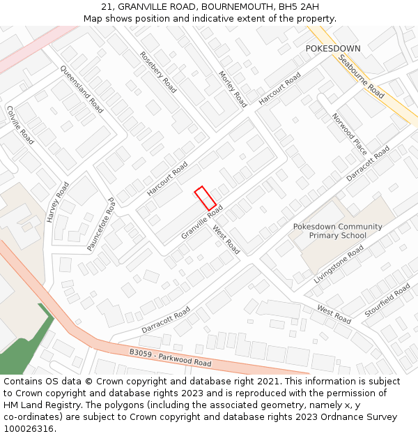 21, GRANVILLE ROAD, BOURNEMOUTH, BH5 2AH: Location map and indicative extent of plot