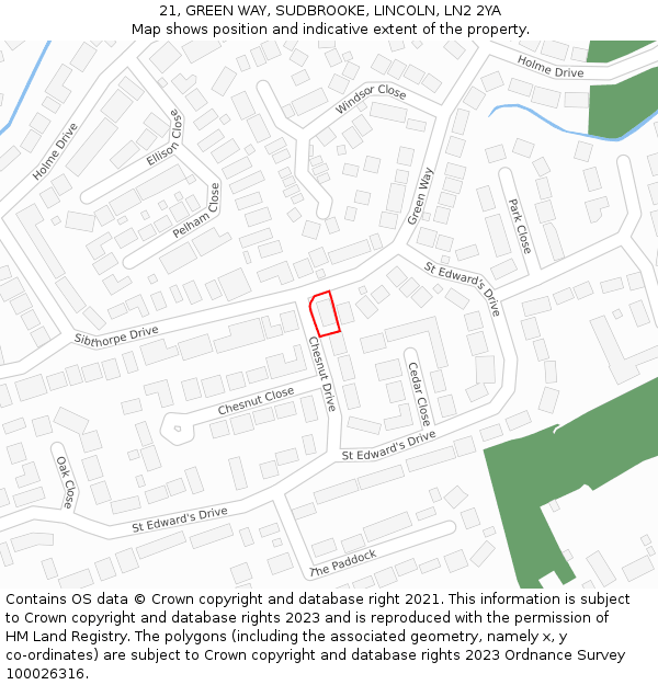 21, GREEN WAY, SUDBROOKE, LINCOLN, LN2 2YA: Location map and indicative extent of plot