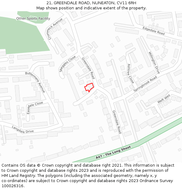 21, GREENDALE ROAD, NUNEATON, CV11 6RH: Location map and indicative extent of plot