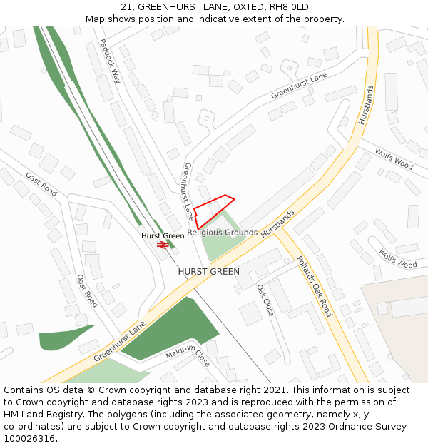 21, GREENHURST LANE, OXTED, RH8 0LD: Location map and indicative extent of plot