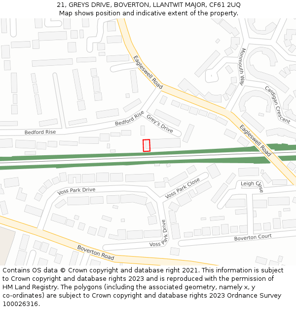 21, GREYS DRIVE, BOVERTON, LLANTWIT MAJOR, CF61 2UQ: Location map and indicative extent of plot