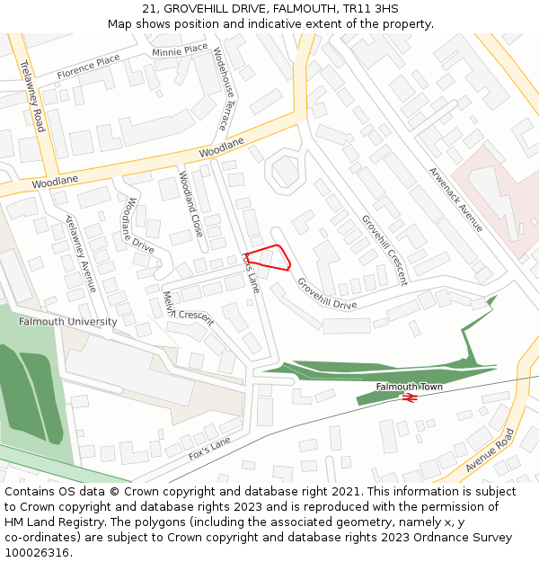 21, GROVEHILL DRIVE, FALMOUTH, TR11 3HS: Location map and indicative extent of plot