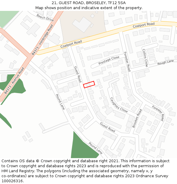 21, GUEST ROAD, BROSELEY, TF12 5SA: Location map and indicative extent of plot