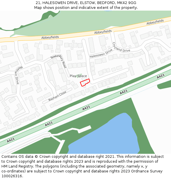 21, HALESOWEN DRIVE, ELSTOW, BEDFORD, MK42 9GG: Location map and indicative extent of plot