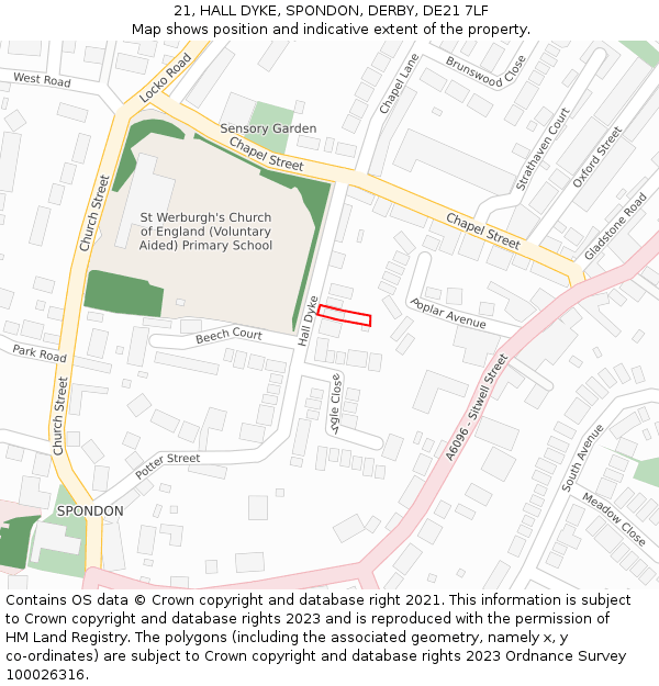 21, HALL DYKE, SPONDON, DERBY, DE21 7LF: Location map and indicative extent of plot