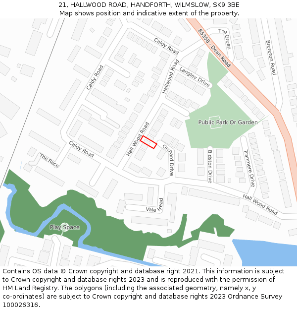 21, HALLWOOD ROAD, HANDFORTH, WILMSLOW, SK9 3BE: Location map and indicative extent of plot