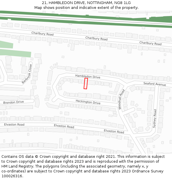 21, HAMBLEDON DRIVE, NOTTINGHAM, NG8 1LG: Location map and indicative extent of plot