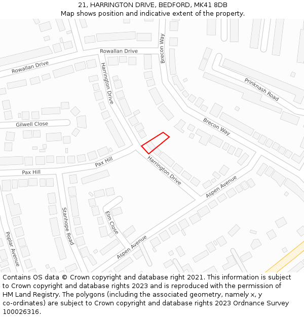 21, HARRINGTON DRIVE, BEDFORD, MK41 8DB: Location map and indicative extent of plot