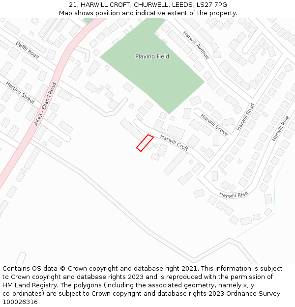 21, HARWILL CROFT, CHURWELL, LEEDS, LS27 7PG: Location map and indicative extent of plot