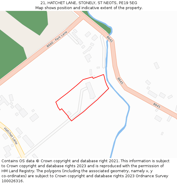 21, HATCHET LANE, STONELY, ST NEOTS, PE19 5EG: Location map and indicative extent of plot