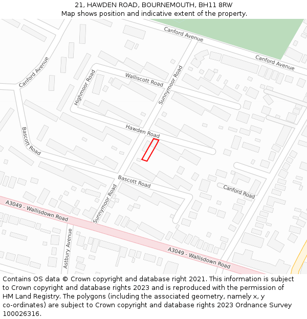 21, HAWDEN ROAD, BOURNEMOUTH, BH11 8RW: Location map and indicative extent of plot