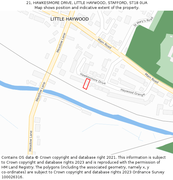 21, HAWKESMORE DRIVE, LITTLE HAYWOOD, STAFFORD, ST18 0UA: Location map and indicative extent of plot