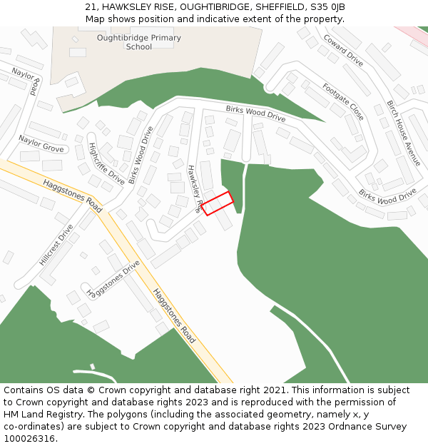 21, HAWKSLEY RISE, OUGHTIBRIDGE, SHEFFIELD, S35 0JB: Location map and indicative extent of plot
