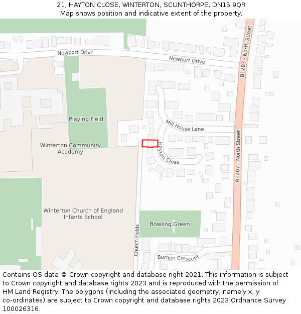 21, HAYTON CLOSE, WINTERTON, SCUNTHORPE, DN15 9QR: Location map and indicative extent of plot