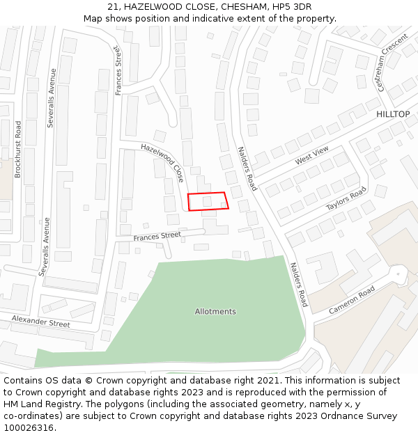 21, HAZELWOOD CLOSE, CHESHAM, HP5 3DR: Location map and indicative extent of plot