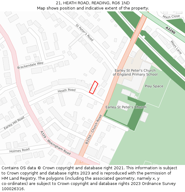 21, HEATH ROAD, READING, RG6 1ND: Location map and indicative extent of plot