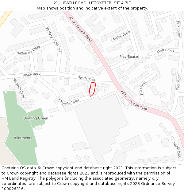 21, HEATH ROAD, UTTOXETER, ST14 7LT: Location map and indicative extent of plot