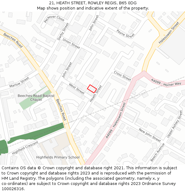 21, HEATH STREET, ROWLEY REGIS, B65 0DG: Location map and indicative extent of plot