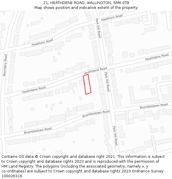 21, HEATHDENE ROAD, WALLINGTON, SM6 0TB: Location map and indicative extent of plot