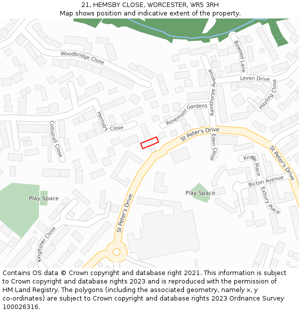 21, HEMSBY CLOSE, WORCESTER, WR5 3RH: Location map and indicative extent of plot